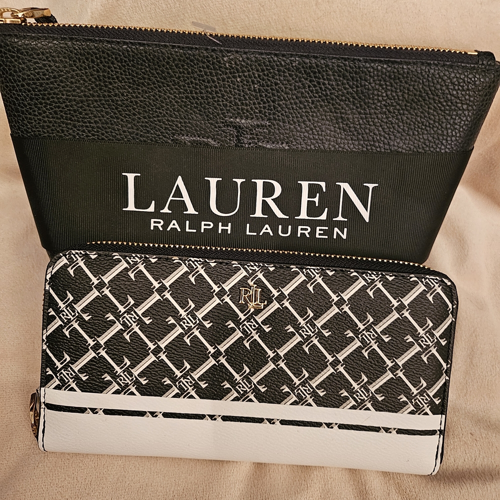 NWOT Ralph Lauren Black and White Wallet And Monogram Cosmetic Bag